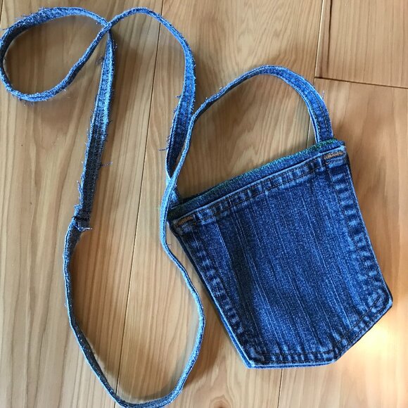 Crossbody Mini Jean Pocket Purse: Handmade Over Shoulder Floral Cell Phone Bag - Picture 2 of 10